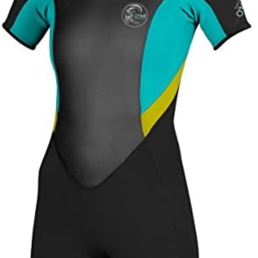 O'Neill Bahia Short Sleeve Spring Suit - Black/Teal/Yellow
